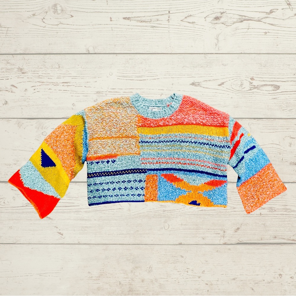 NWT Colorful Pattern Cropped Oversized Sweater | M